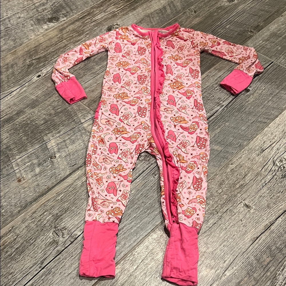 Poppy Kids Co Pink Cowgirl Kids One Piece Bamboo Zippered Footie Pajama